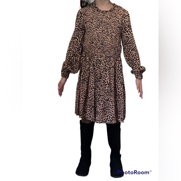 GB Girls Brown Black print Long Sleeve Dress Girls - Picture 13 of 17